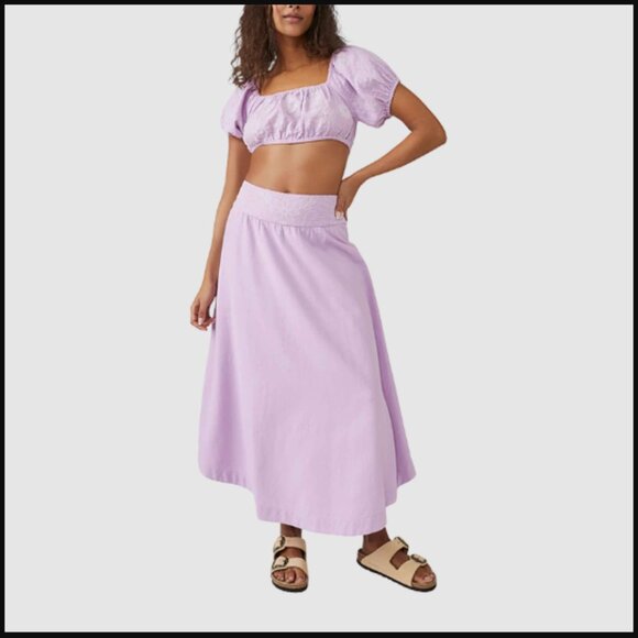 NWT Free People Lotus Crop Top Maxi Skirt 2 Piece Set Purple Orchid White $168.0 - Picture 11 of 13